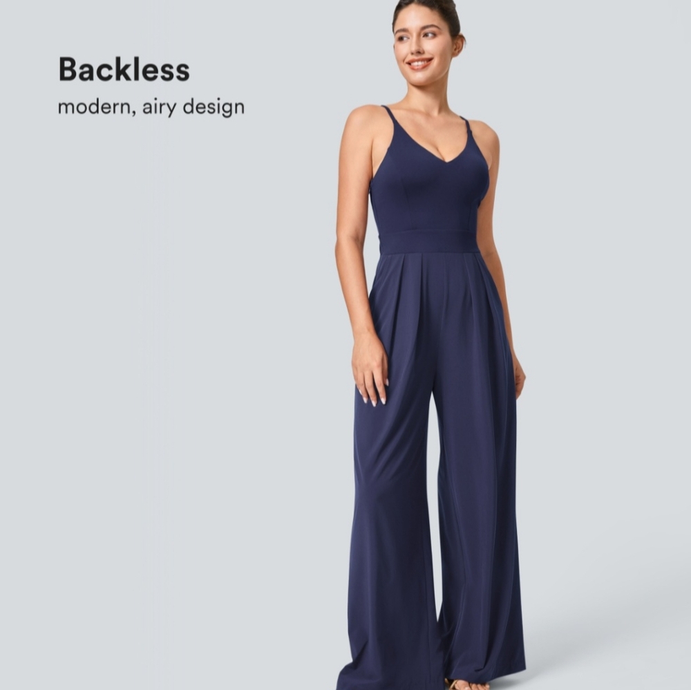 Elegant Navy Blue & Plum Backless Jumpsuits